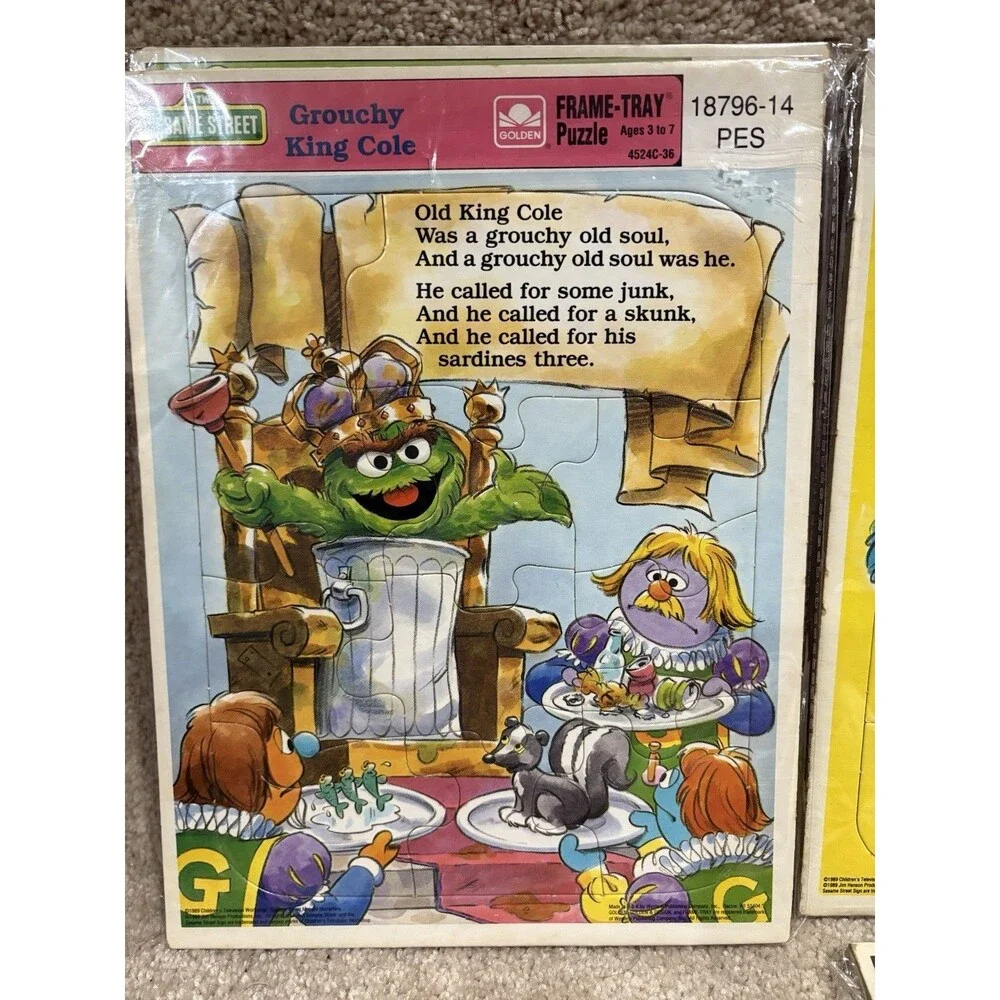 Vintage 1989‎ Sesame Street Frame Tray Inlaid Puzzle Lot of 4 Nursery Rhymes